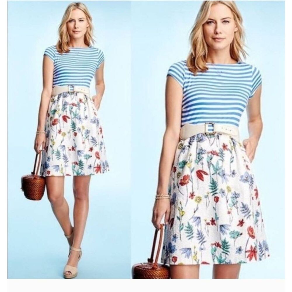 J. McLaughlin Blue Striped and Floral Mini Dress